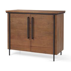 Maddox Brown/Black Solid Wood Metal 2 Door Accent Cabinet - Ornate Home