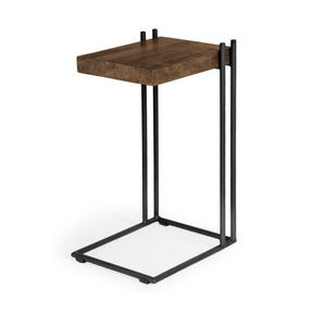 Maddox Medium Brown/Black Wood Metal C-Shaped End/Side Table - Ornate Home