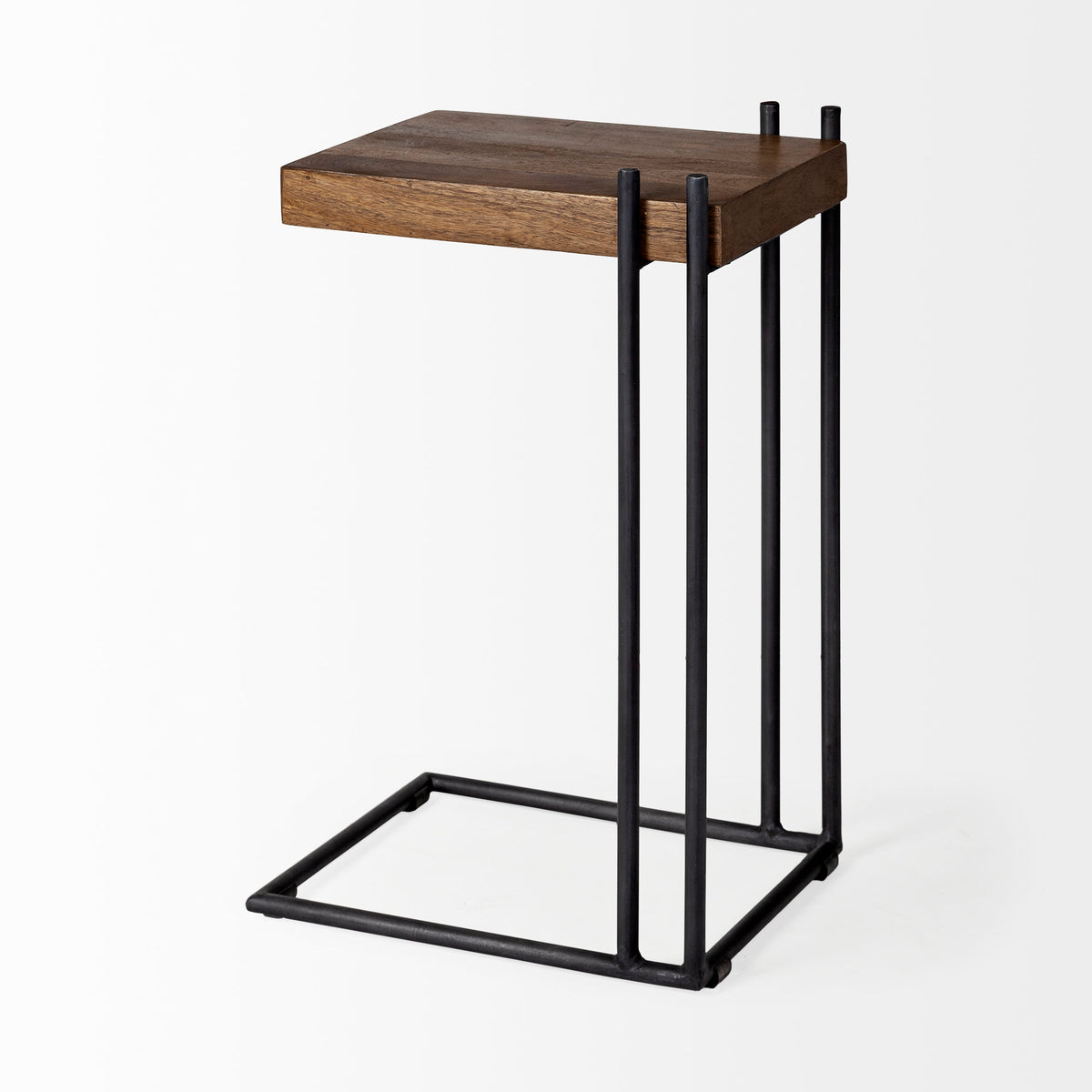 Maddox Medium Brown/Black Wood Metal C-Shaped End/Side Table - Ornate Home