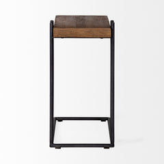 Maddox Medium Brown/Black Wood Metal C-Shaped End/Side Table
