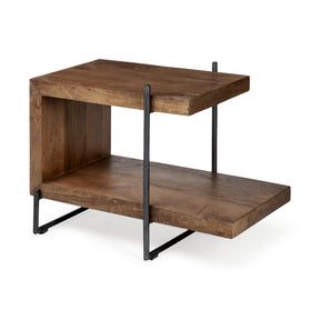 Maddox Medium Brown/Black Wood Metal U-Shaped End/Side Table - Ornate Home