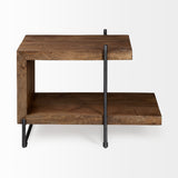Maddox Medium Brown/Black Wood Metal U-Shaped End/Side Table - Ornate Home