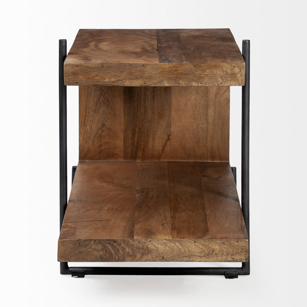 Maddox Medium Brown/Black Wood Metal U-Shaped End/Side Table - Ornate Home