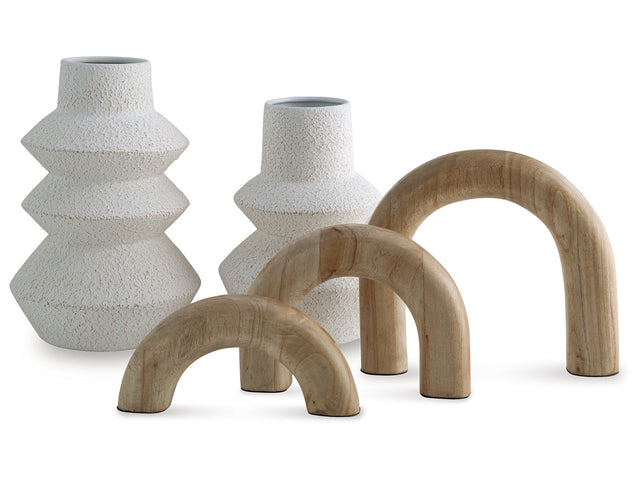 Maddwarth White/Natural Brown Accessory Set (Set of 5) - Ornate Home