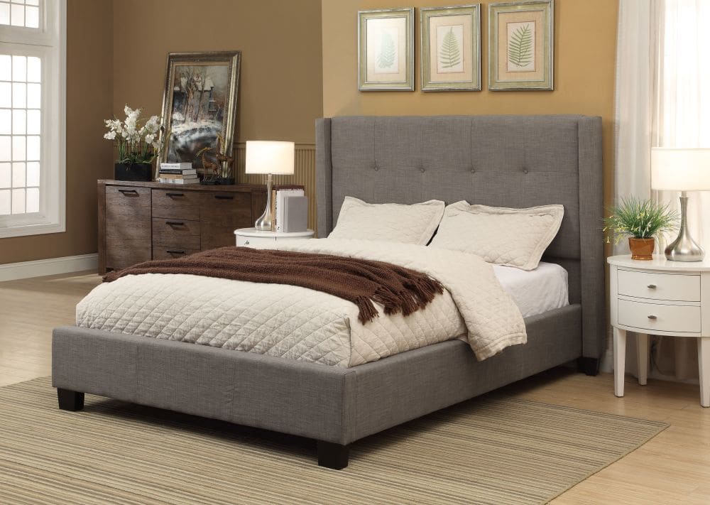 Madeleine Dolphin Linen King Wingback Platform Bed - Ornate Home
