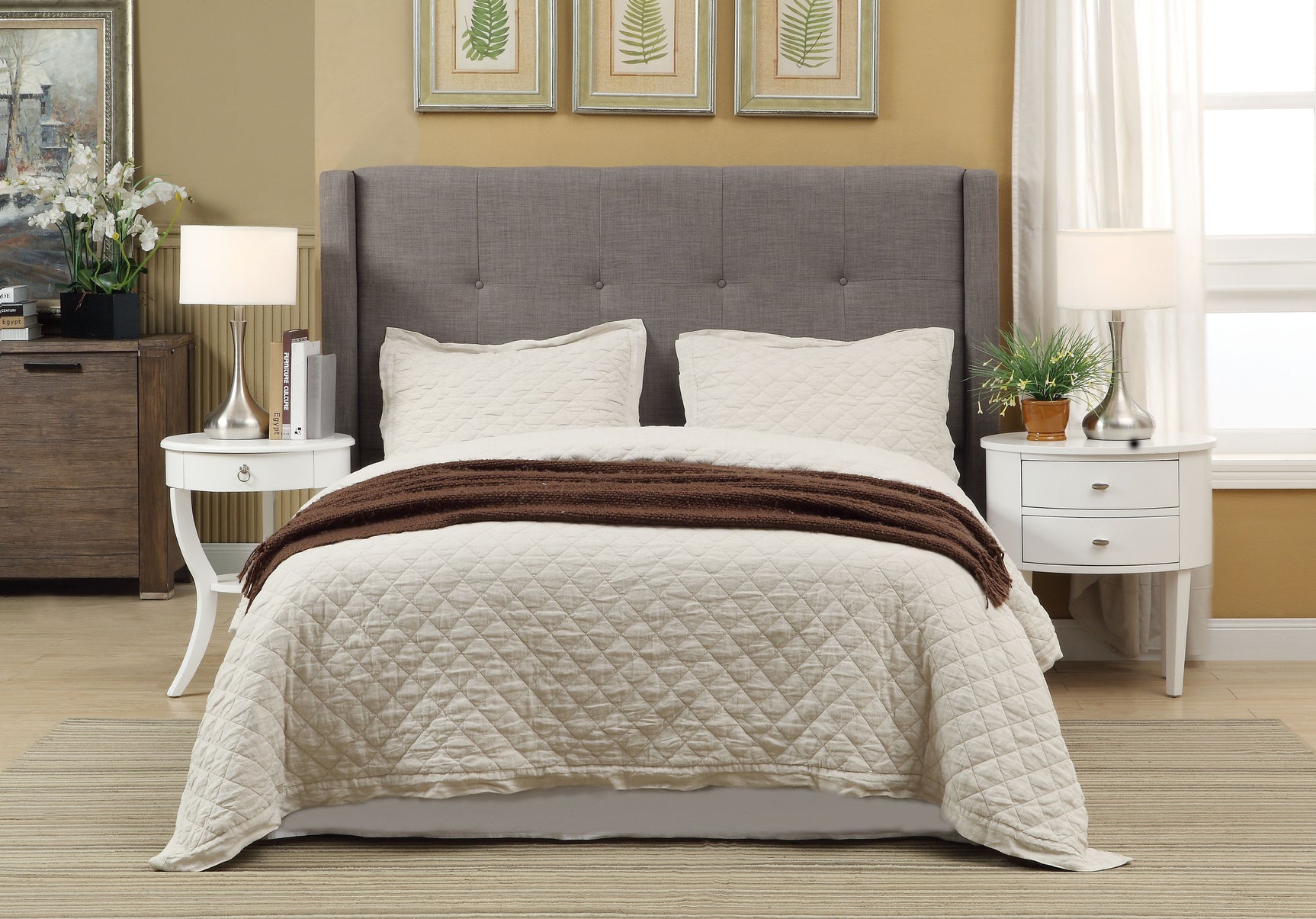 Madeleine Dolphin Linen King Wingback Platform Storage Bed - Ornate Home