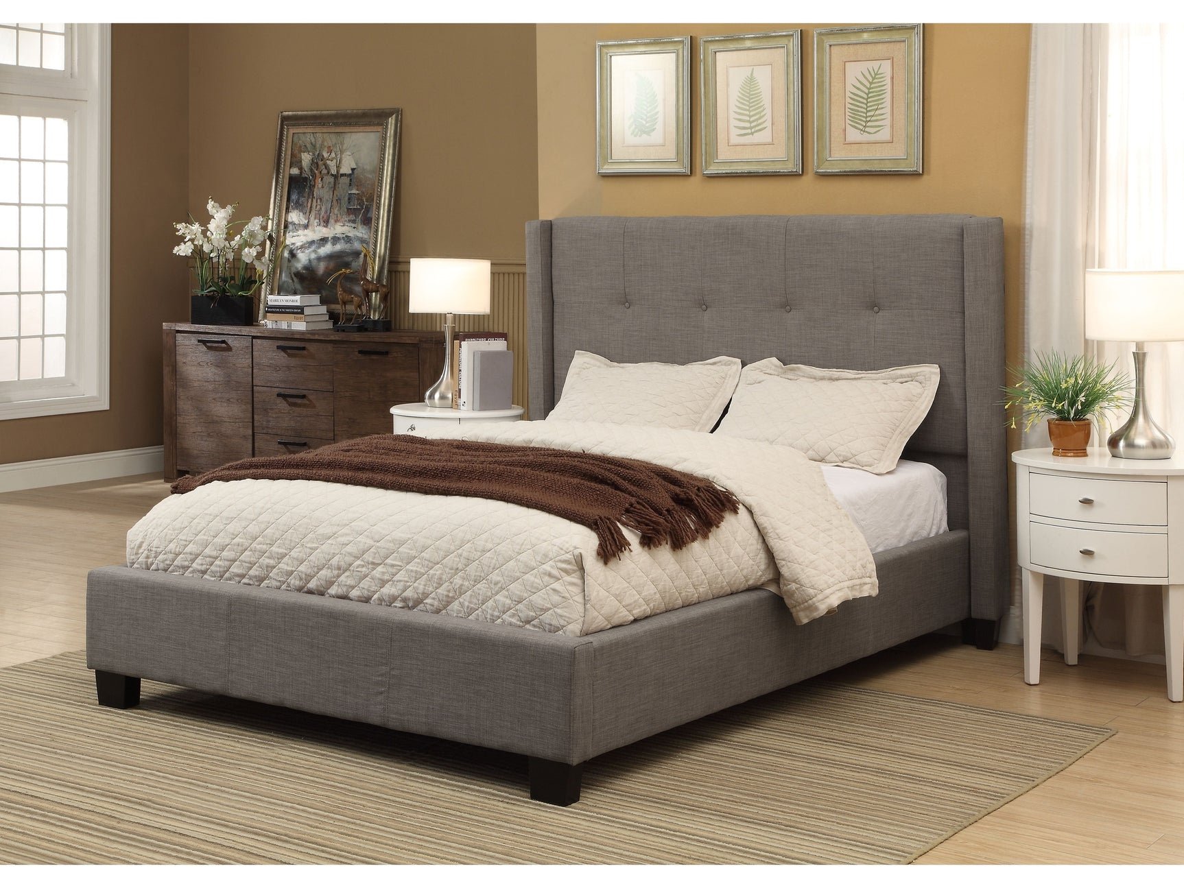 Madeleine Wingback Queen Upholstered Platform Storage Bed - Ornate Home