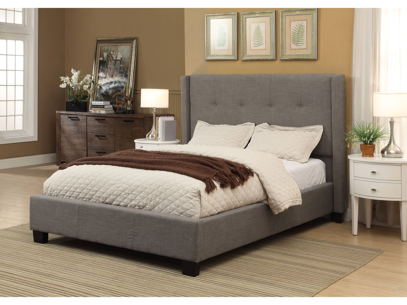 Madeleine Wingback Upholstered Eastern King Platform Bed - Ornate Home