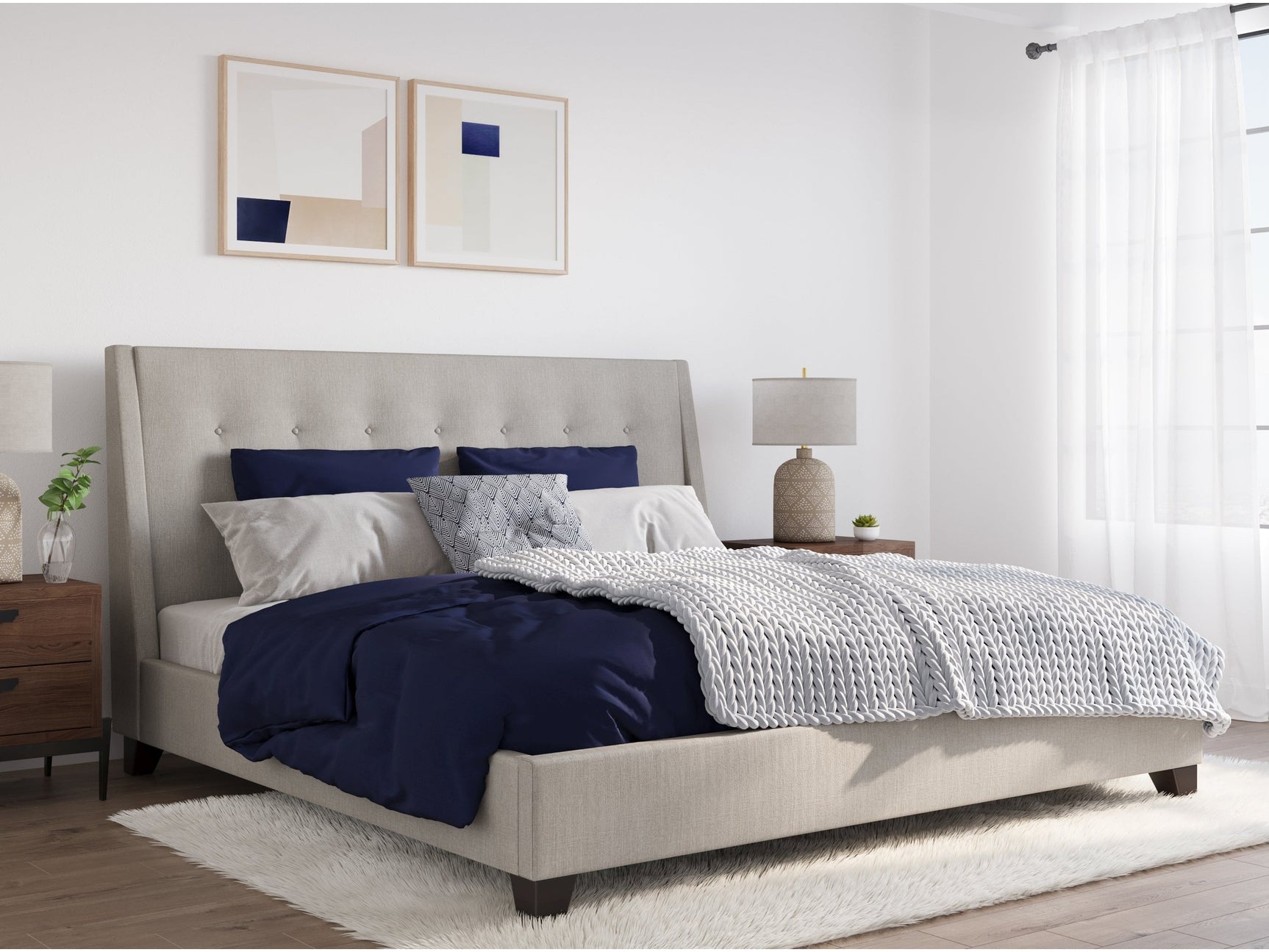 Madera Upholstered California King Platform Bed in Putty - Ornate Home