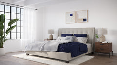 Madera Upholstered  Queen Platform Bed in Putty - Ornate Home