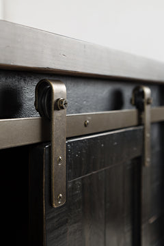 Madison County Vintage Black 32 Barn Door Accent Cabinet - Ornate Home