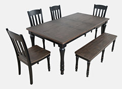 Madison County Vintage Black Ext Dining Dining Table w/ 4 Chairs, Bench - Ornate Home