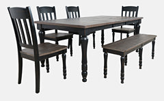 Madison County Vintage Black Ext Dining Dining Table w/ 4 Chairs, Bench - Ornate Home