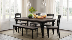 Madison County Vintage Black Ext Dining Dining Table w/ 4 Chairs, Bench - Ornate Home