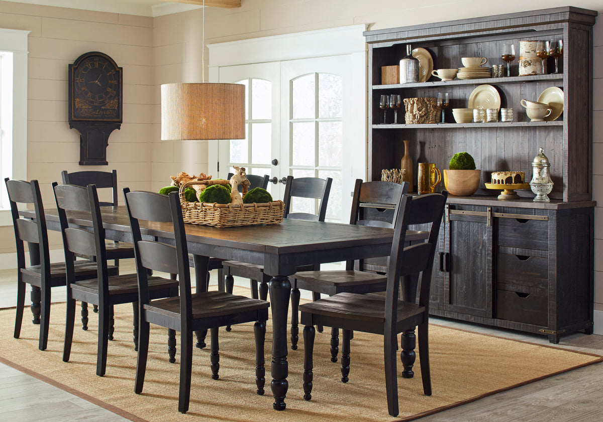 Madison County Vintage Black Ext Dining Table w/ 6 Chairs - Ornate Home