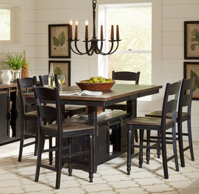 Madison County Vintage Black High/Low Dining Table w/ 4 Stools - Ornate Home