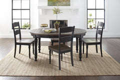 Madison County Vintage Black Round to Oval Dining Table w/ 4 Chairs - Ornate Home