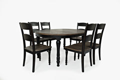 Madison County Vintage Black Round to Oval Dining Table w/ 6 Chairs - Ornate Home