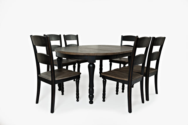 Madison County Vintage Black Round to Oval Dining Table w/ 6 Chairs - Ornate Home