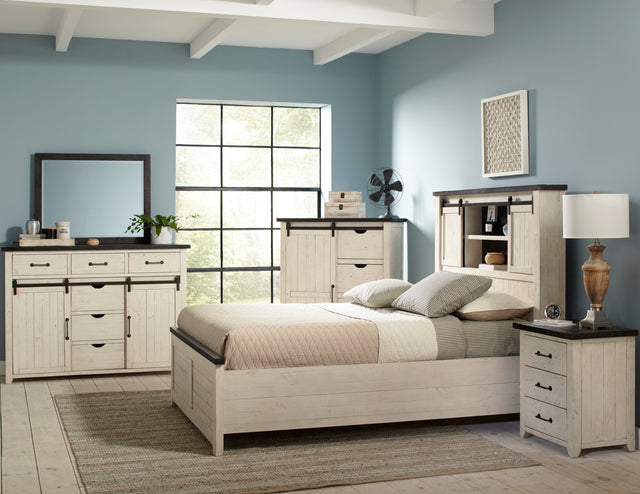 Madison County Vintage White 5-Piece King Barn Door Bedroom Set - Ornate Home