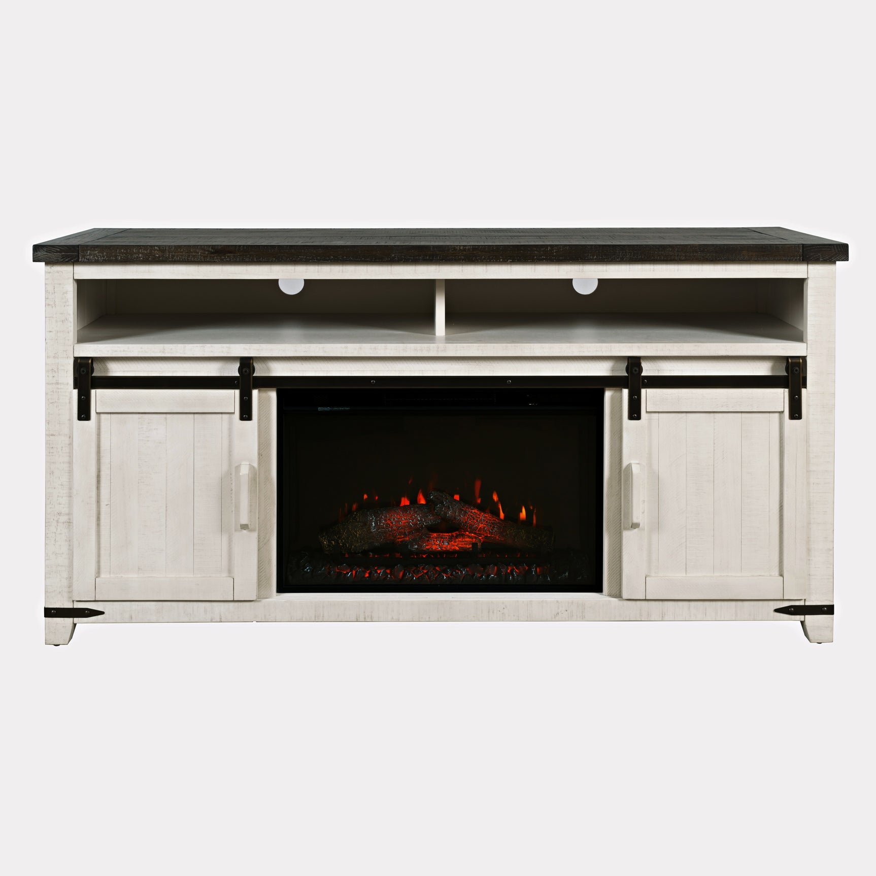 Madison County Vintage White 64 Fireplace w/ Logset - Ornate Home