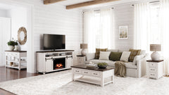 Madison County Vintage White 64 Fireplace w/ Logset - Ornate Home