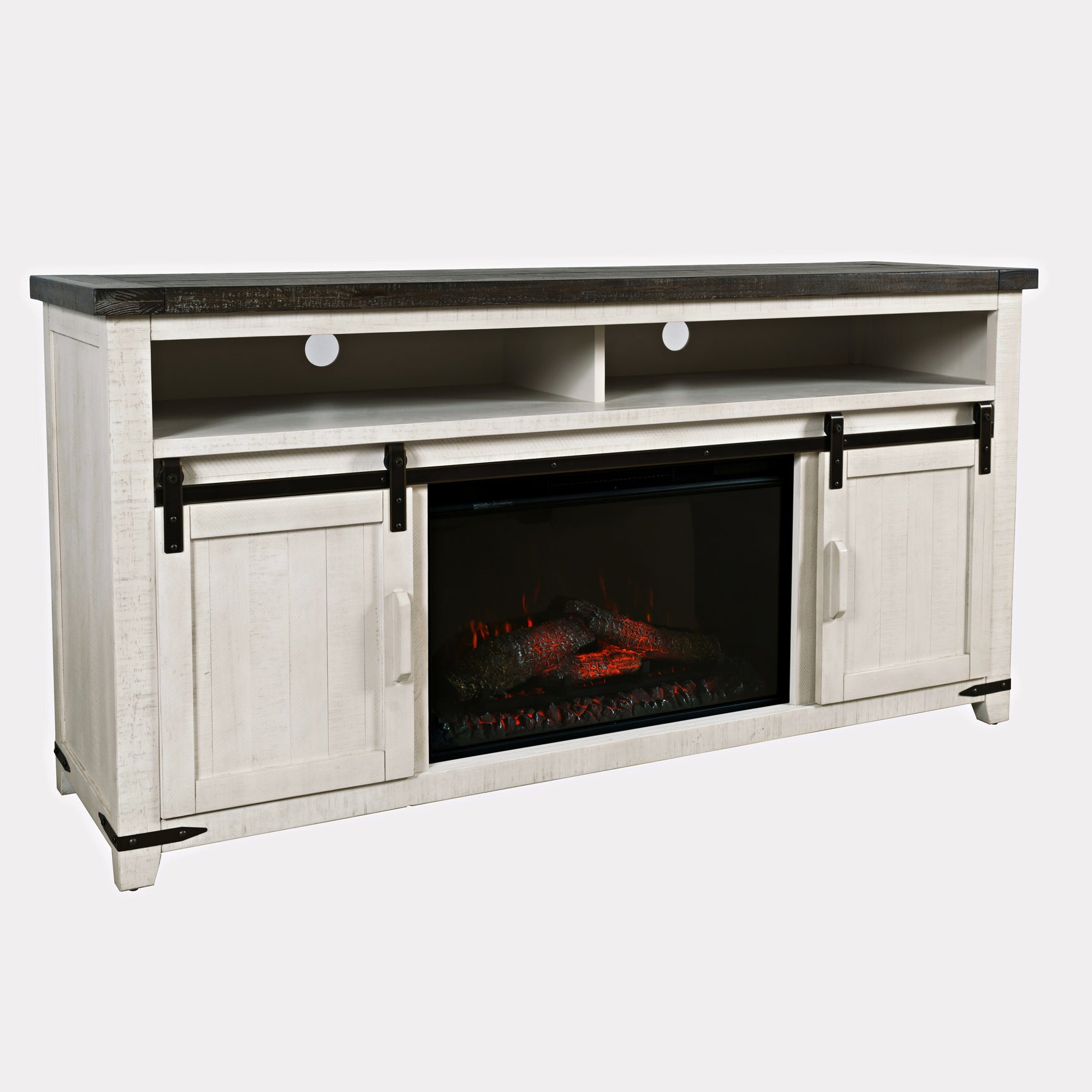 Madison County Vintage White 64 Fireplace with Logset - Ornate Home