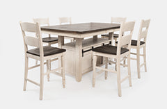 Madison County Vintage White High/Low Dining Table w/ 6 Stools - Ornate Home