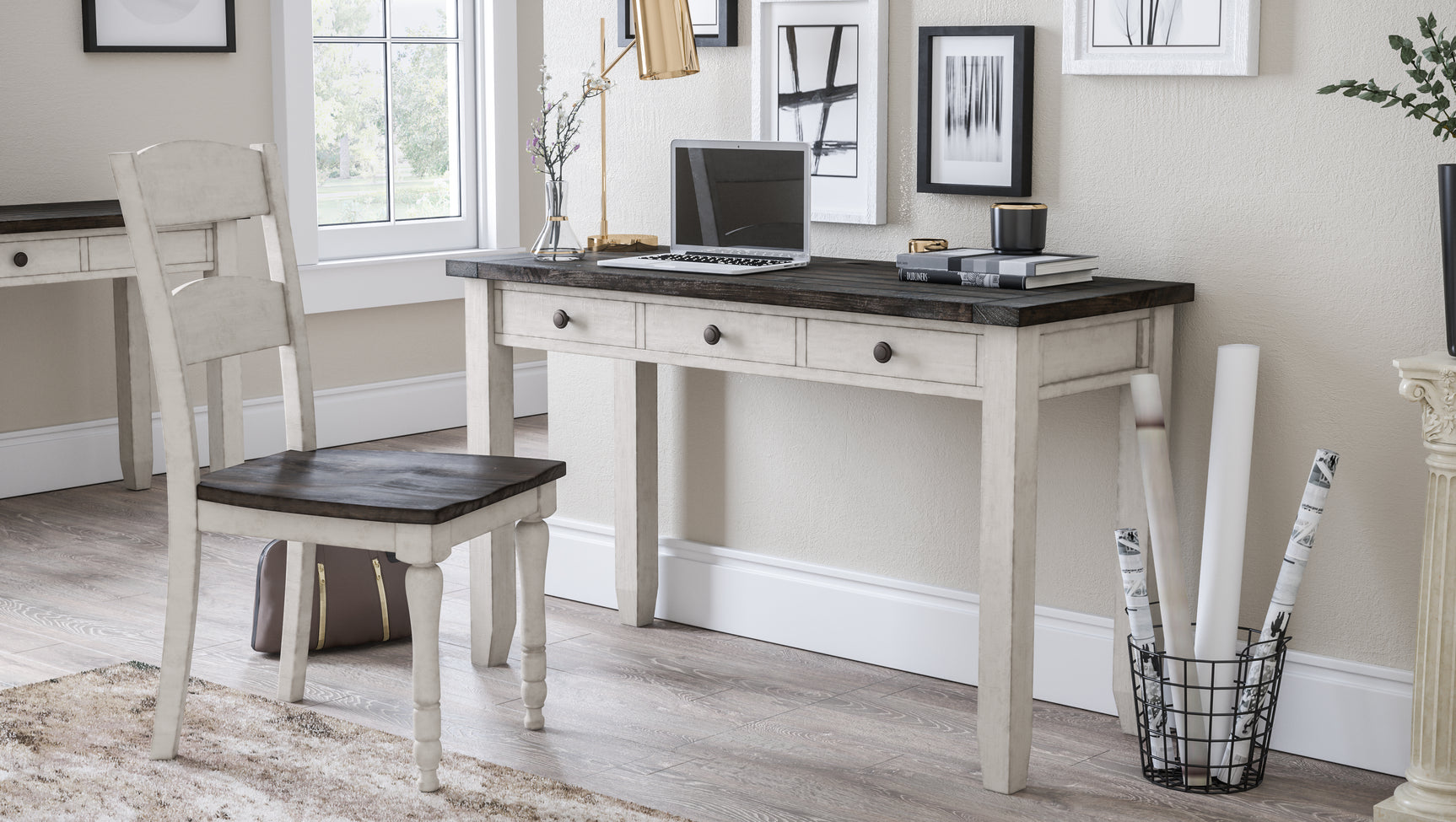 Madison County Vintage White Power Desk - Ornate Home