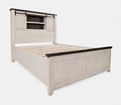 Madison County Vintage White Queen Barn Door Bed - Ornate Home