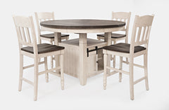 Madison County Vintage White Round Dining Dining Table w/ 4 Stools - Ornate Home