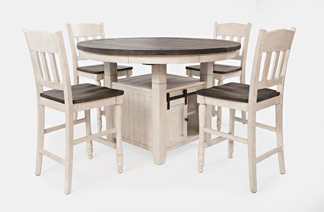 Madison County Vintage White Round Dining Dining Table w/ 4 Stools - Ornate Home