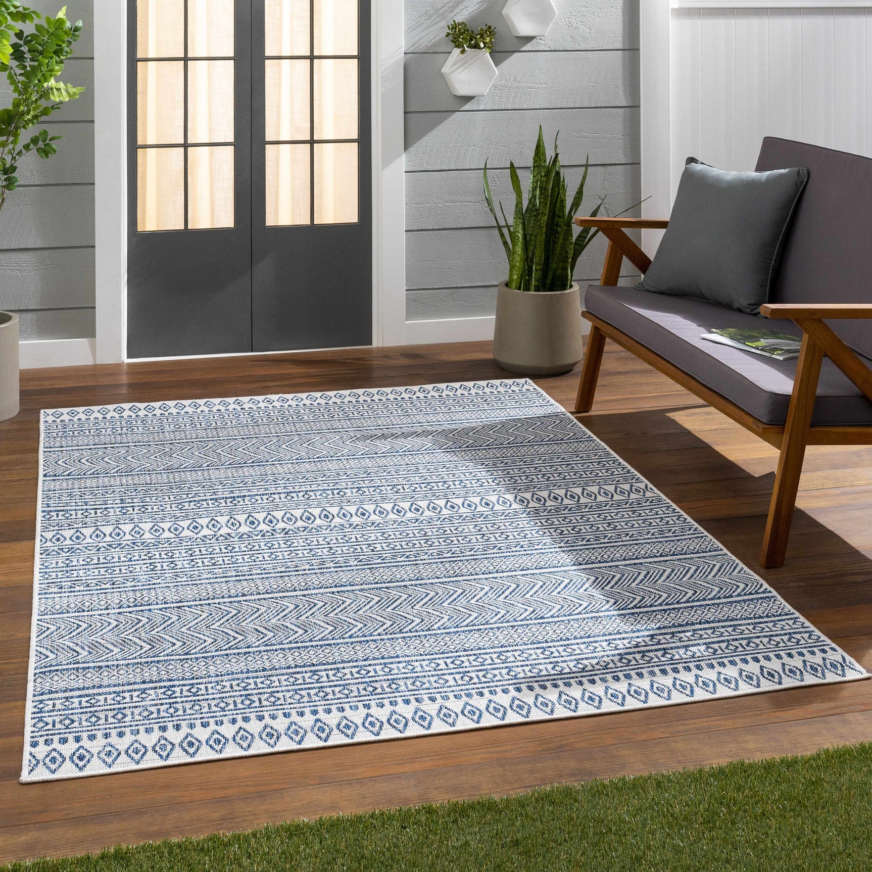 Madras Light Blue Green All Over Performance Outdoor Area Rug - Ornate Home