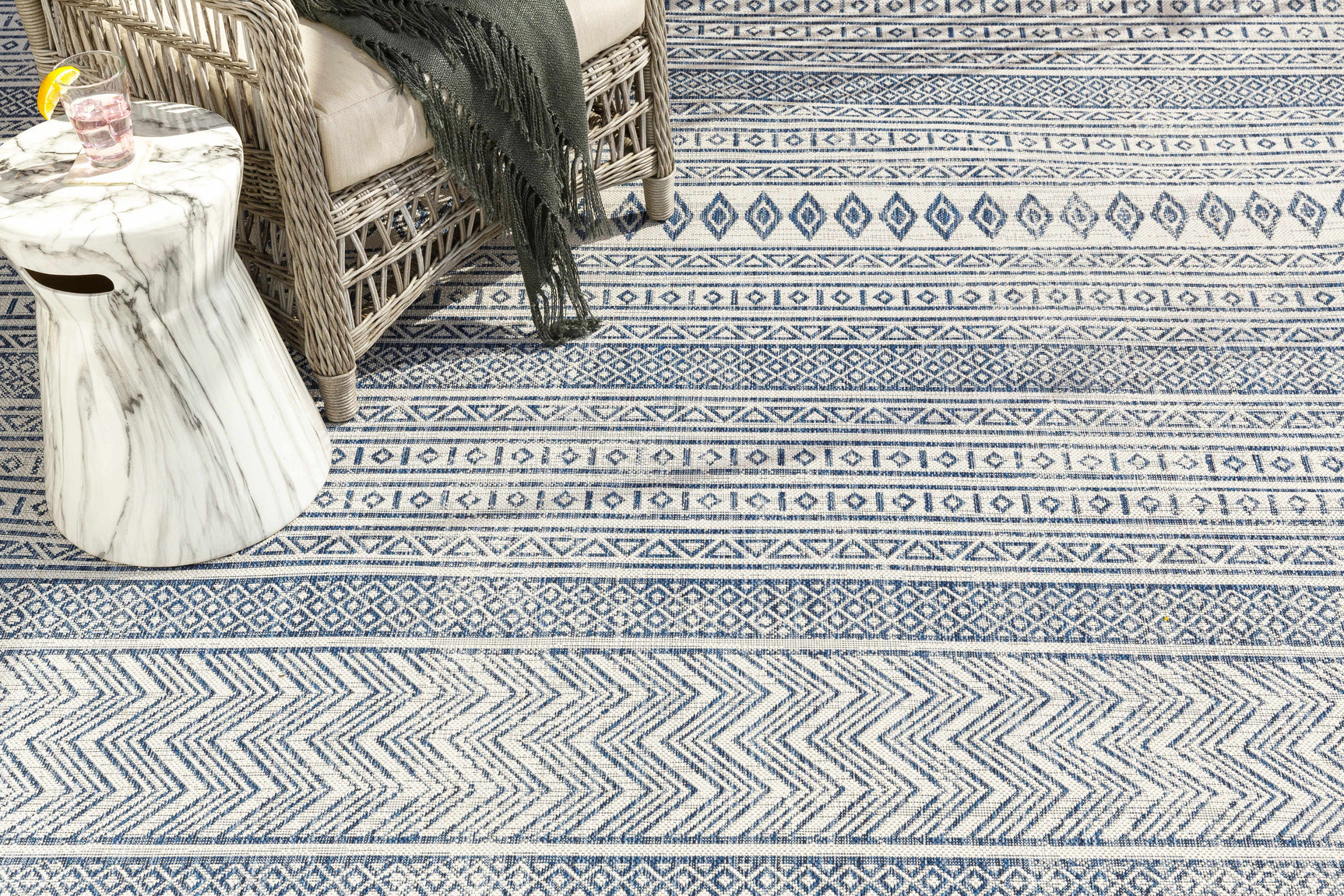 Madras Light Blue Green All Over Performance Outdoor Area Rug - Ornate Home