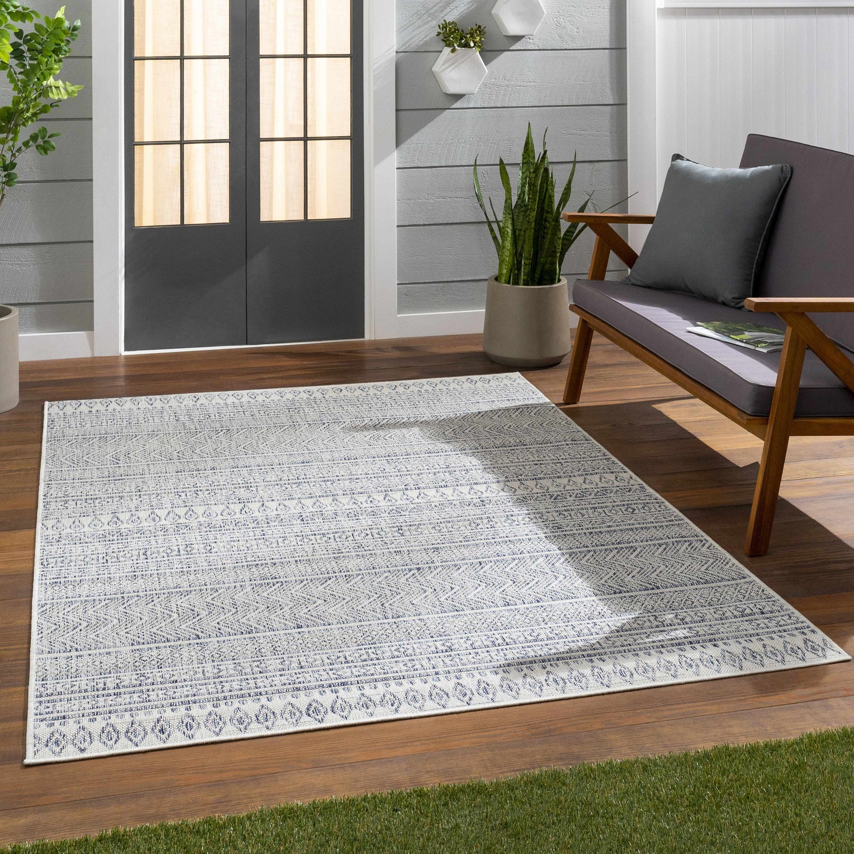 Madras Navy All Over Performance Outdoor Rug - Ornate Home