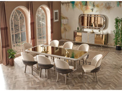 Madrid Cream Dining Room Set (Dining Table & 6 Dining Chair & Consol With Mirror) - Ornate Home