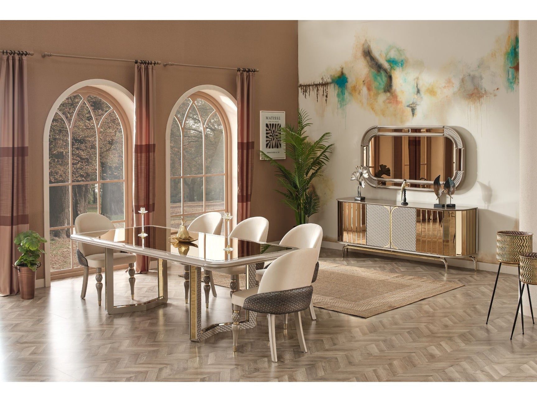 Madrid Cream/Gold Consol With Mirror