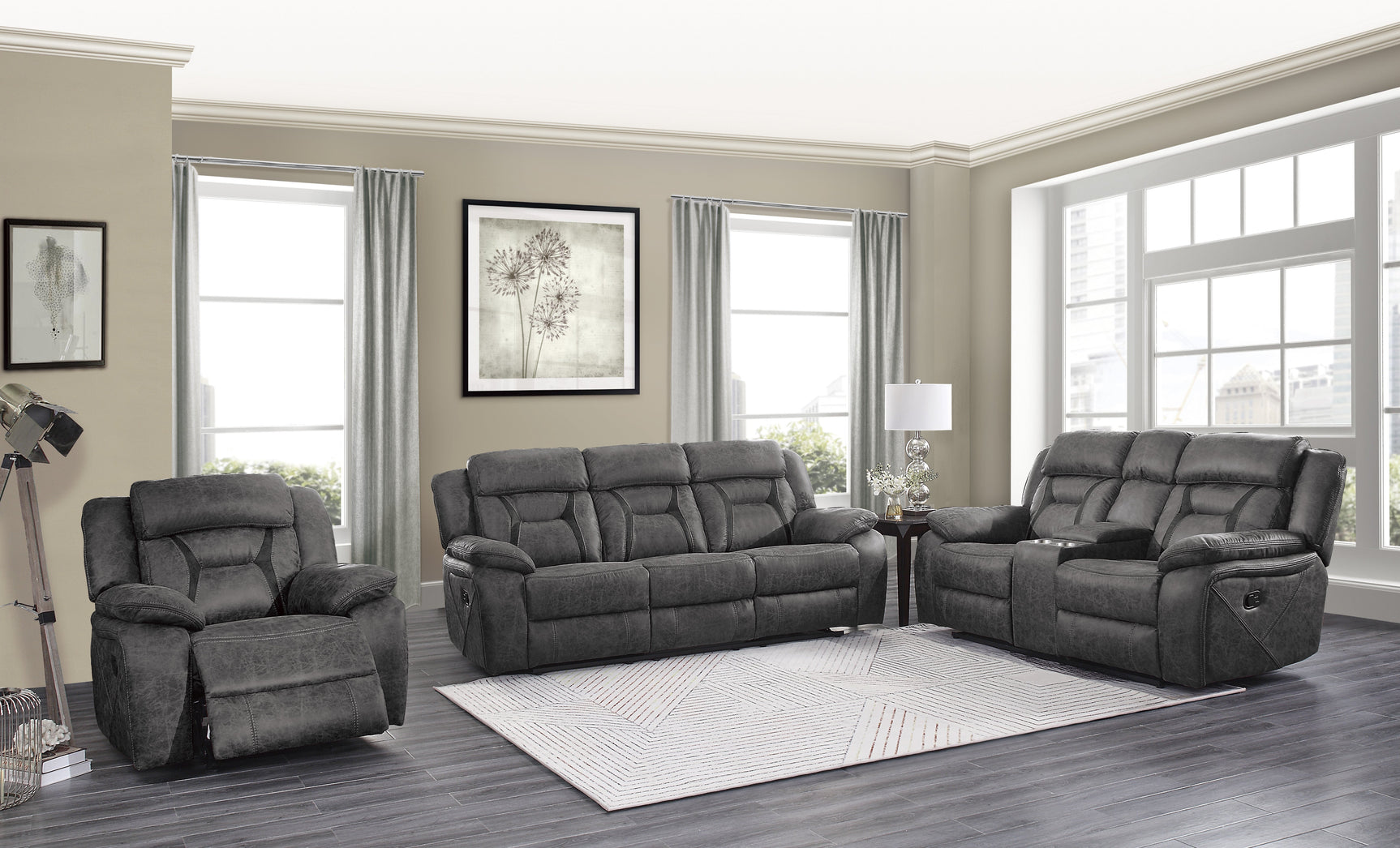 Madrona Hill Gray Double Reclining Loveseat - Ornate Home