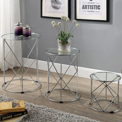 Madyson Chrome 3 Pc. Nesting Table - Ornate Home