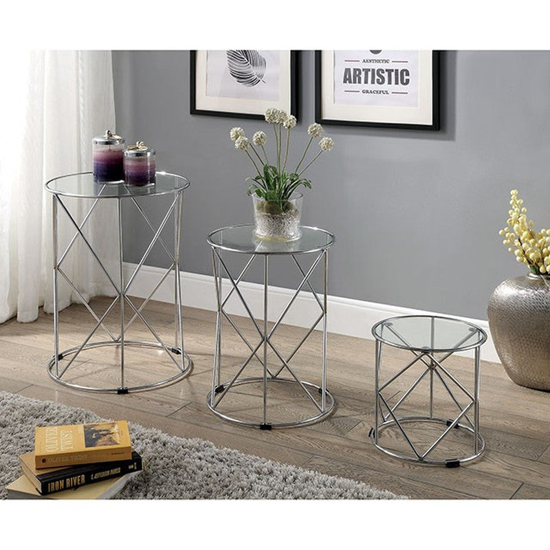 Madyson Chrome 3 Pc. Nesting Table - Ornate Home