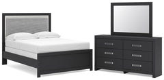 Maeling Black Full Upholstered Panel Bed, Dresser and Mirror - Ornate Home