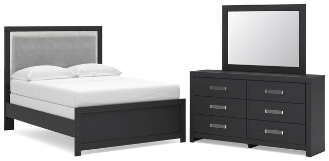 Maeling Black Full Upholstered Panel Bed, Dresser and Mirror - Ornate Home