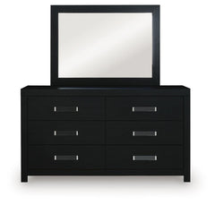 Maeling Black Full Upholstered Panel Bed, Dresser and Mirror - Ornate Home