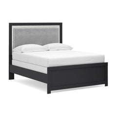 Maeling Black Full Upholstered Panel Bed, Dresser and Mirror - Ornate Home
