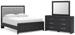 Maeling Black Queen Upholstered Panel Bed, Dresser and Mirror - Ornate Home