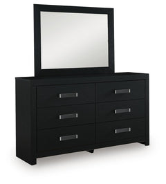 Maeling Black Queen Upholstered Panel Bed, Dresser and Mirror - Ornate Home