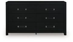 Maeling Black Queen Upholstered Panel Bed, Dresser and Nightstand - Ornate Home