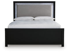 Maeling Black Queen Upholstered Panel Bed, Dresser and Nightstand - Ornate Home