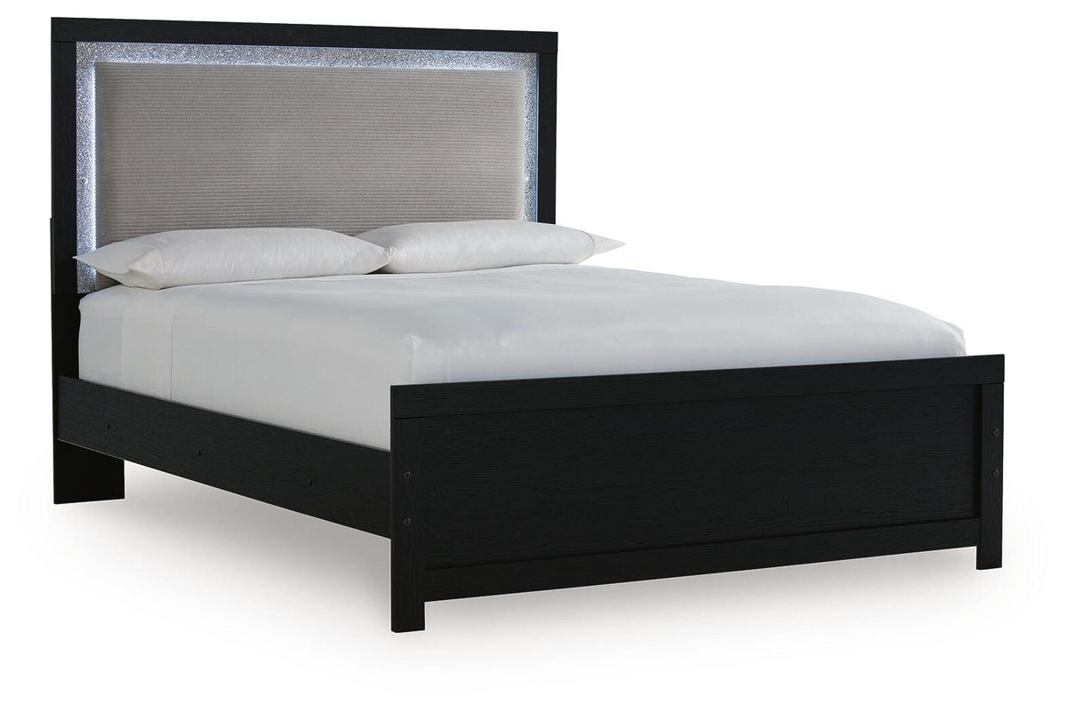Maeling Black Queen Upholstered Panel Bed, Dresser and Nightstand - Ornate Home