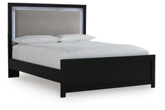 Maeling Black Queen Upholstered Panel Bed, Dresser and Nightstand - Ornate Home
